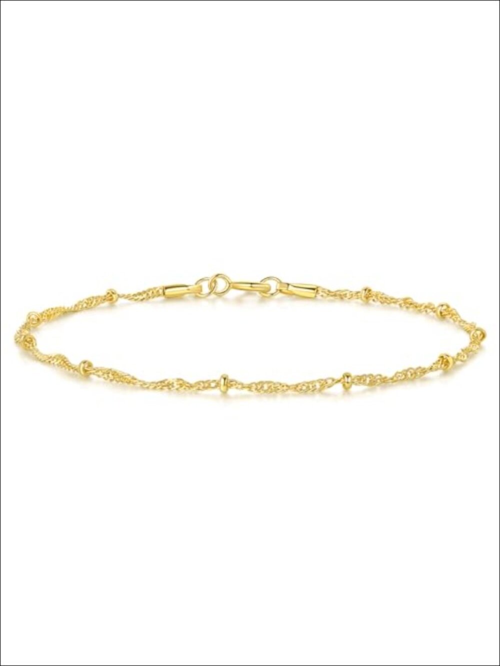 14K Gold Plated Singapore Chain Bracelet Twisted Bead Delicate Shine